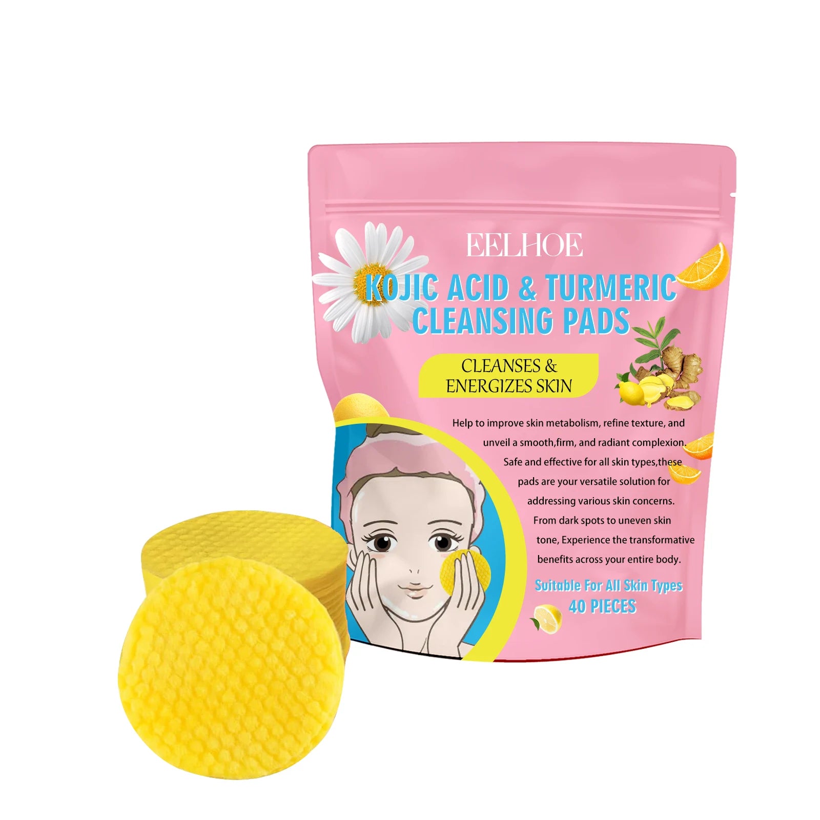 Turmeric & Kojic Acid Exfoliating Cleansing Pads – Brightening & Pore-Refining