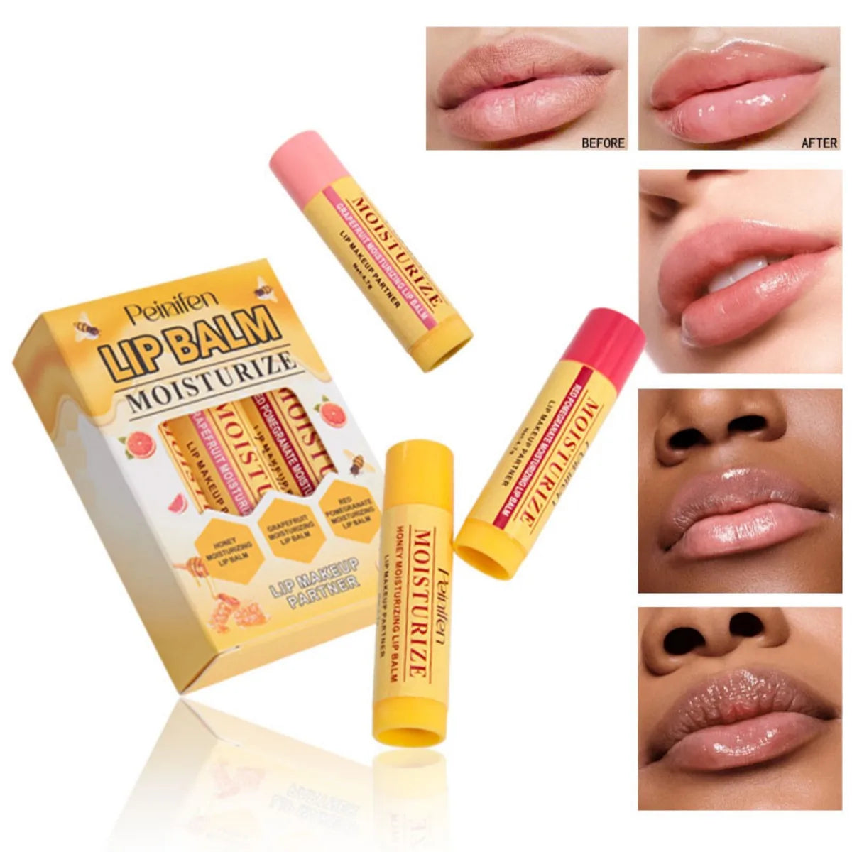 3-Piece Nourishing Lip Balm Set – Honey, Grapefruit & Pomegranate