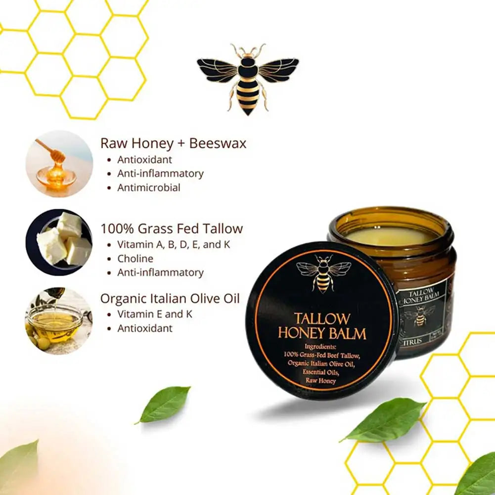Grass-Fed Beef Tallow & Raw Honey Balm – All-Natural Moisturizer for Face & Body (100g)
