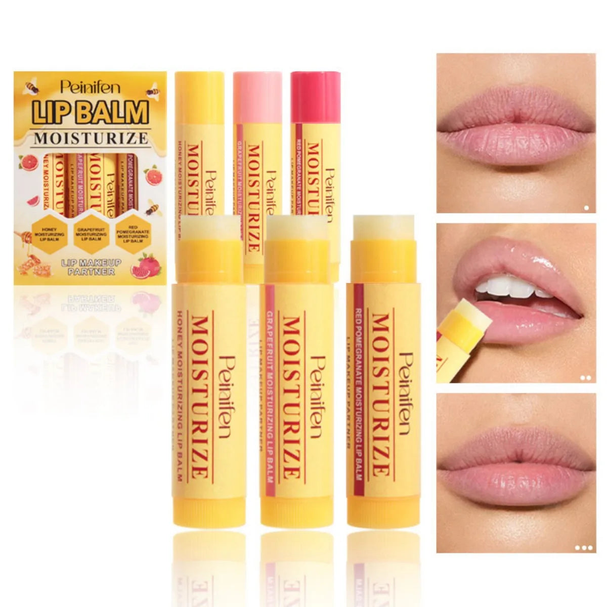 3-Piece Nourishing Lip Balm Set – Honey, Grapefruit & Pomegranate