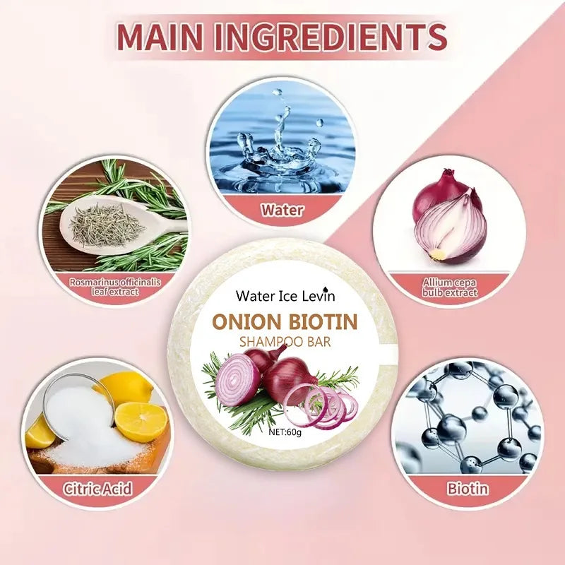 Onion & Biotin Shampoo Bar – Strengthening & Moisturizing for All Hair Types (60g)