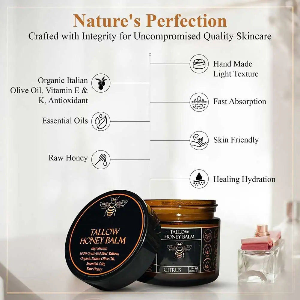 Grass-Fed Beef Tallow & Raw Honey Balm – All-Natural Moisturizer for Face & Body (100g)
