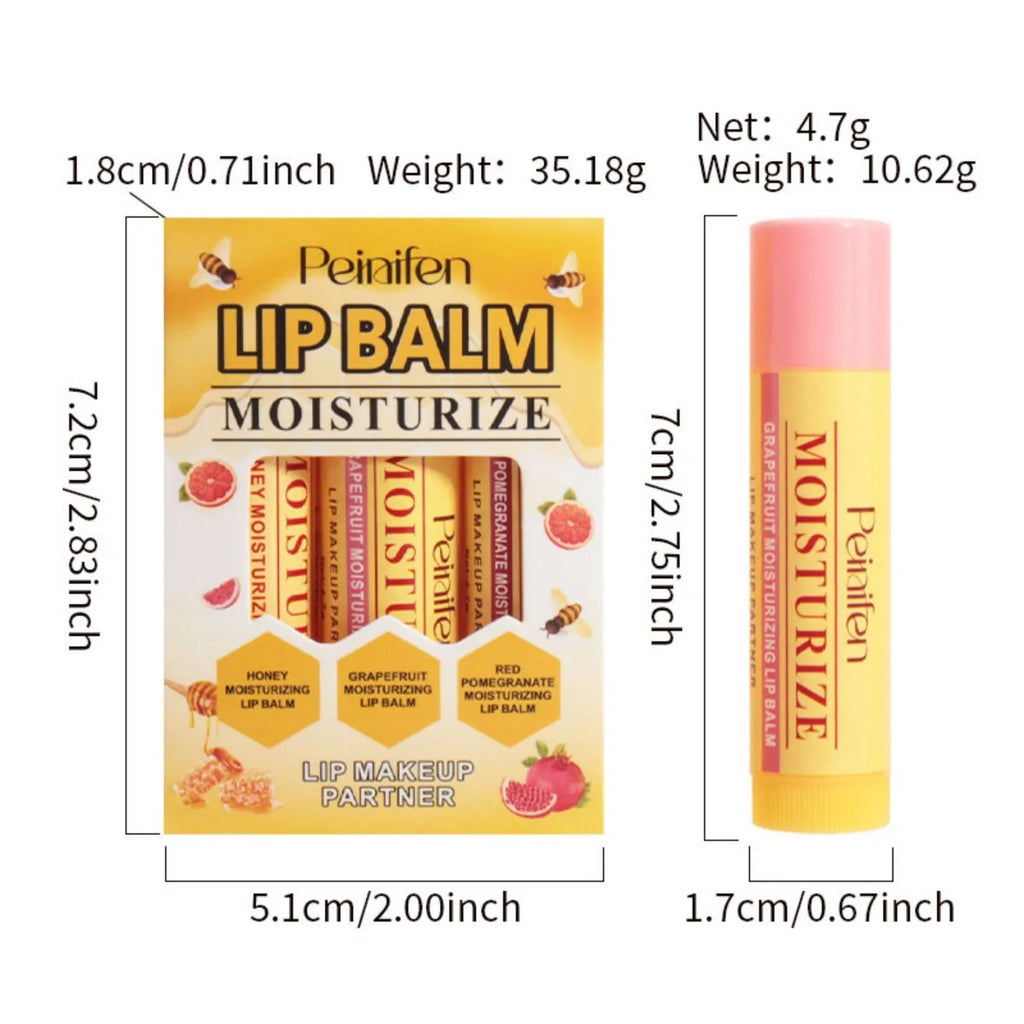 3-Piece Nourishing Lip Balm Set – Honey, Grapefruit & Pomegranate