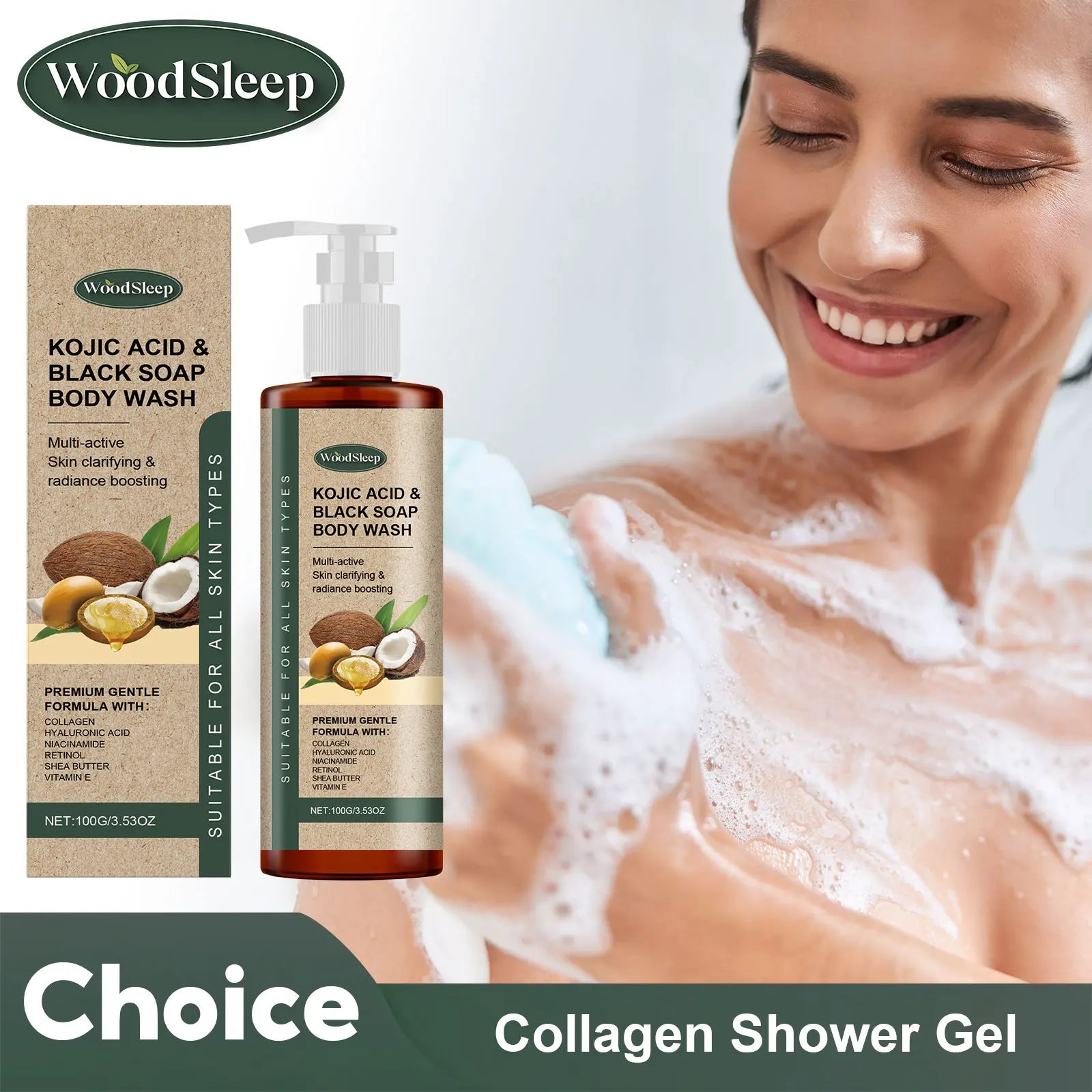 Collagen & Kojic Acid Body Wash – Brightening, Exfoliating & Hydrating Shower Gel