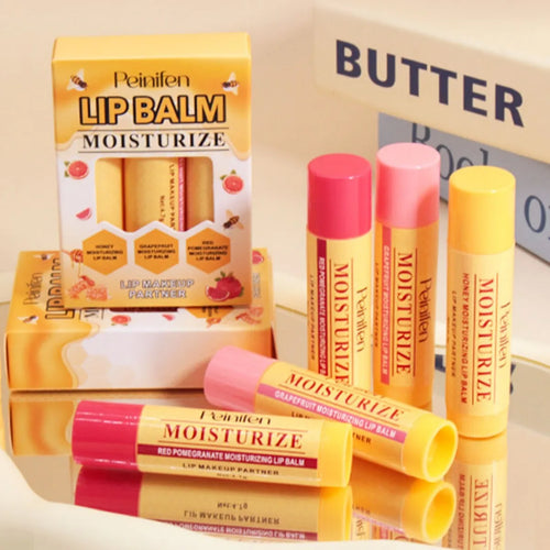 3-Piece Nourishing Lip Balm Set – Honey, Grapefruit & Pomegranate